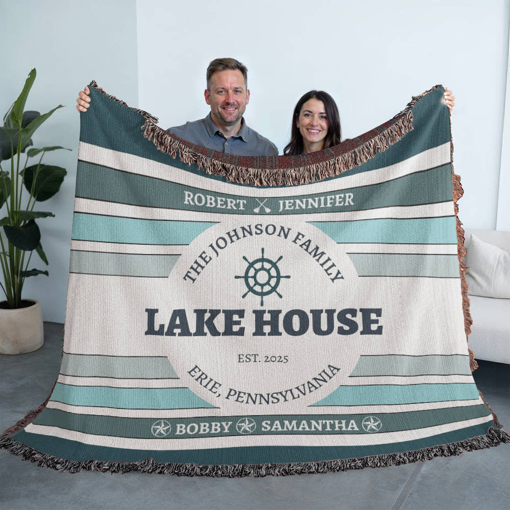 Personalized Lake House Blanket lake house decor • Family Name + up to 6 kids/grandkids Names • City or Lake Name & state • Cozy Cabin Throw