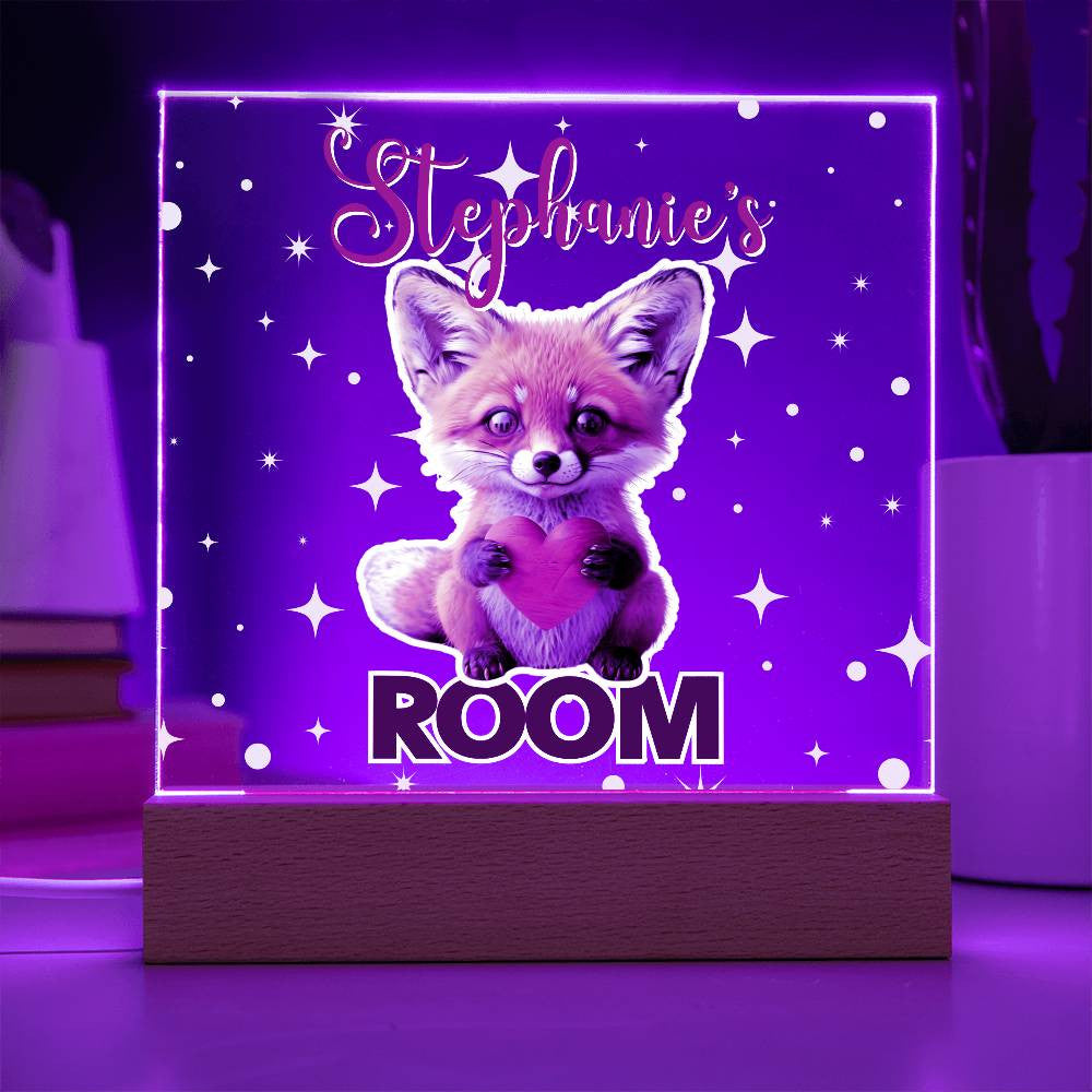 Custom Name Acrylic Room Sign with Light-Up Base. Raccoon, Fox, Teddy bear, Capybara or Opossum. Dorm or kid's room!