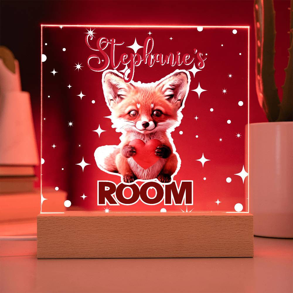 Custom Name Acrylic Room Sign with Light-Up Base. Raccoon, Fox, Teddy bear, Capybara or Opossum. Dorm or kid's room!