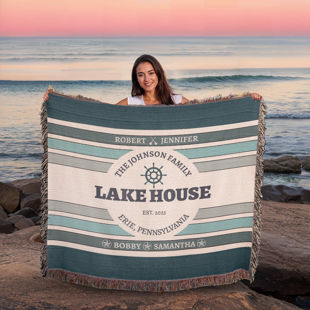 Personalized Lake House Blanket lake house decor • Family Name + up to 6 kids/grandkids Names • City or Lake Name & state • Cozy Cabin Throw