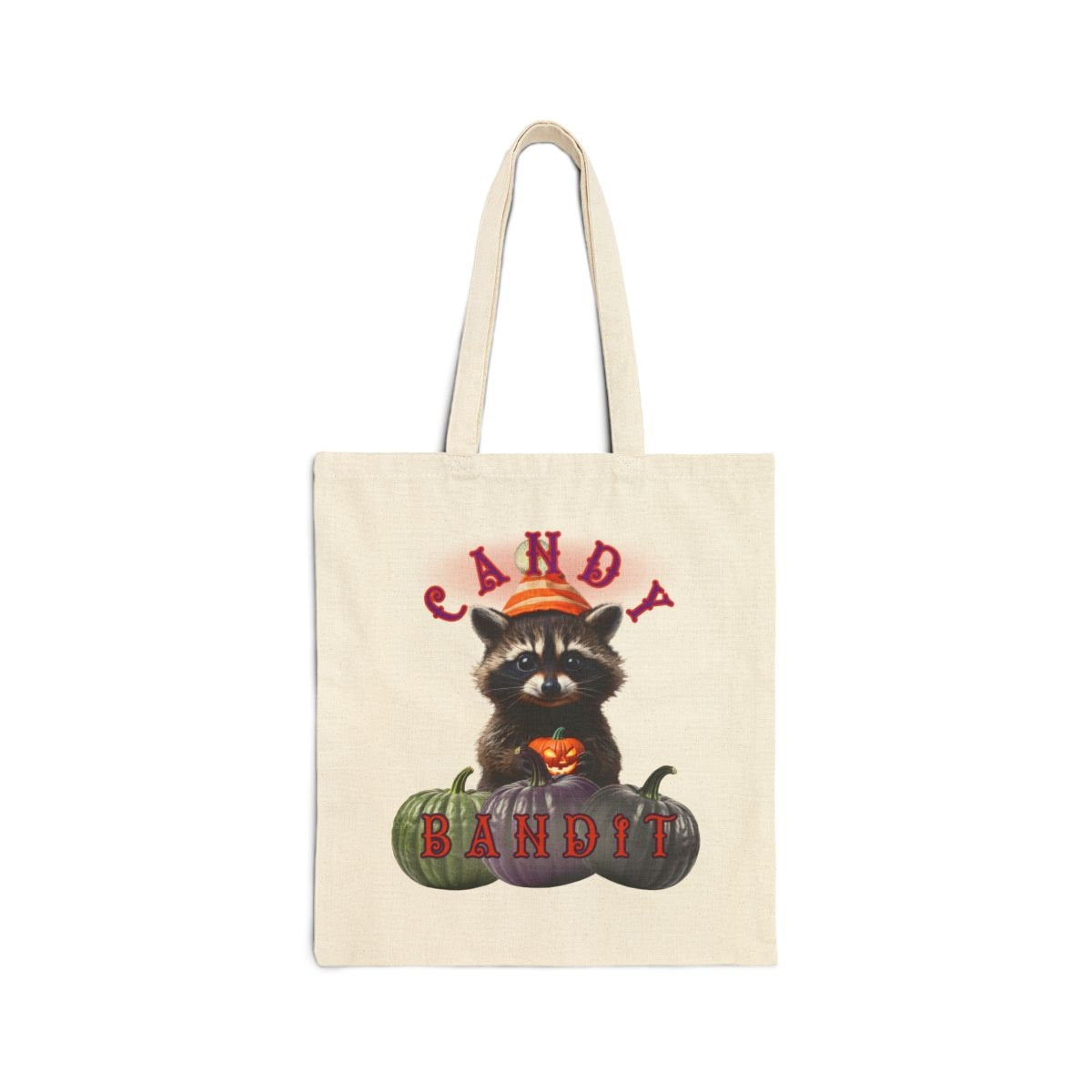Happy Halloween Raccoon Pumpkin Candy Bandit Tote Bag, Trick or Treat Canvas Bag, Kids Candy Holder, Halloween Gift