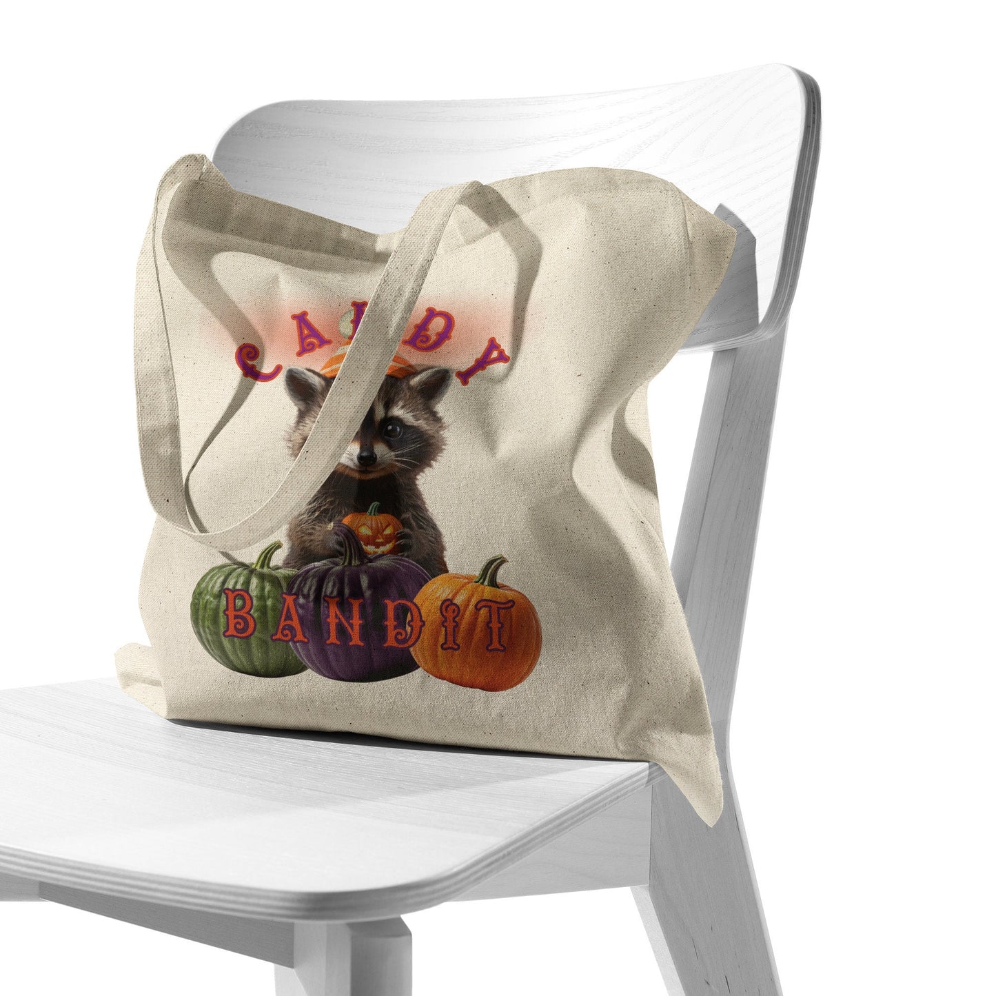 Halloween Candy Trick or Treat Bag with trash panda, Pumpkins, Candy Bandit, Halloween Party Favor, October fall fun tote