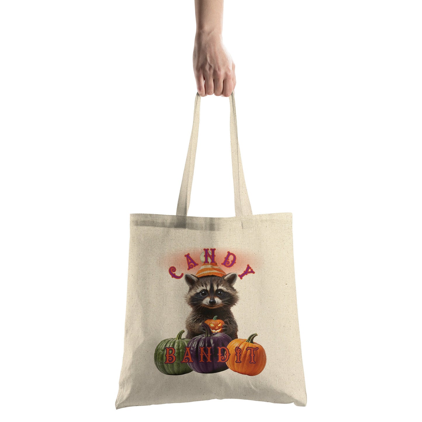 Halloween Candy Trick or Treat Bag with trash panda, Pumpkins, Candy Bandit, Halloween Party Favor, October fall fun tote