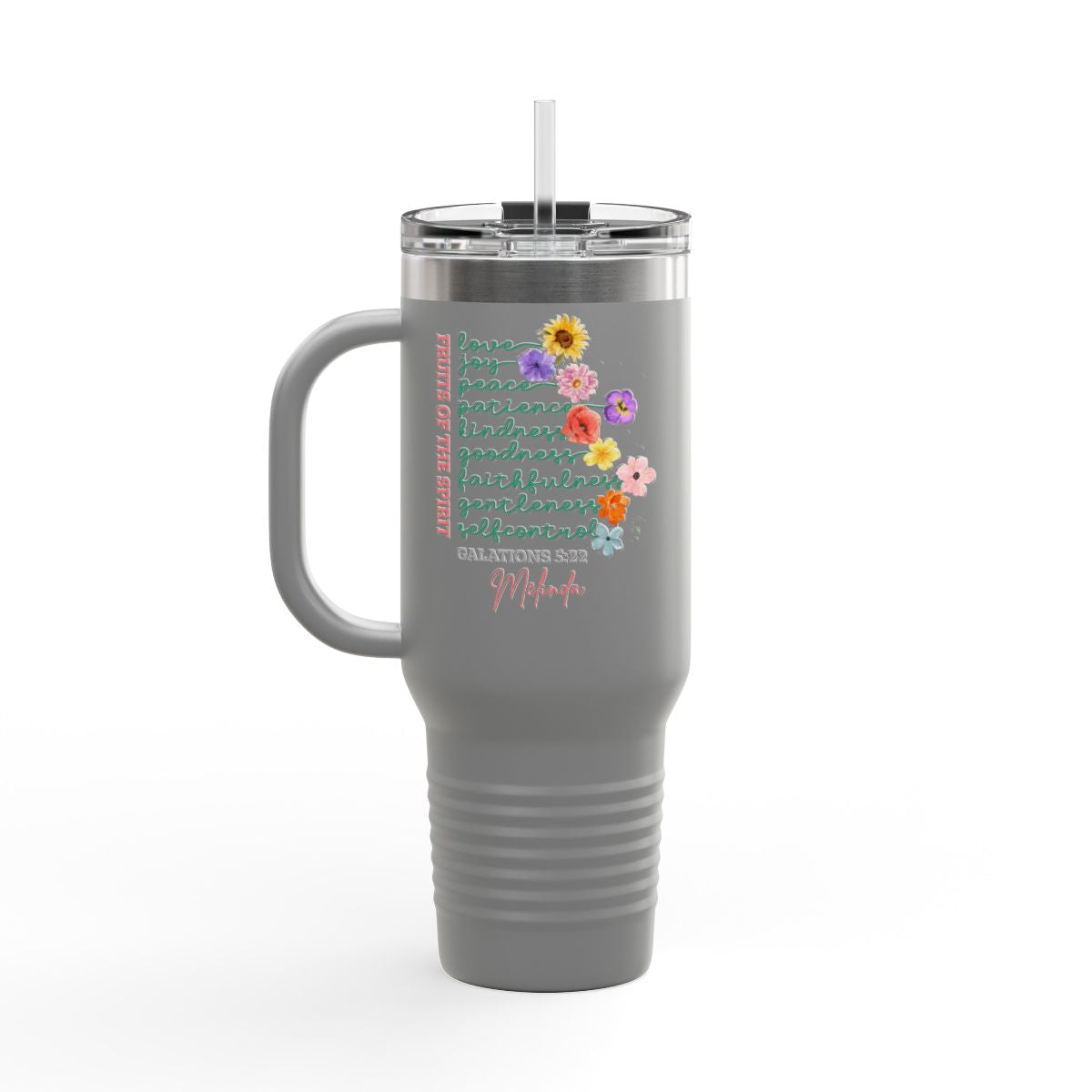 Fruit of the Spirit Travel Mug -Christian Tumbler Gift-Custom Name- Bible Verse Galatians 5:22 - Personalized Faith Cup-Stay Sweet virtues