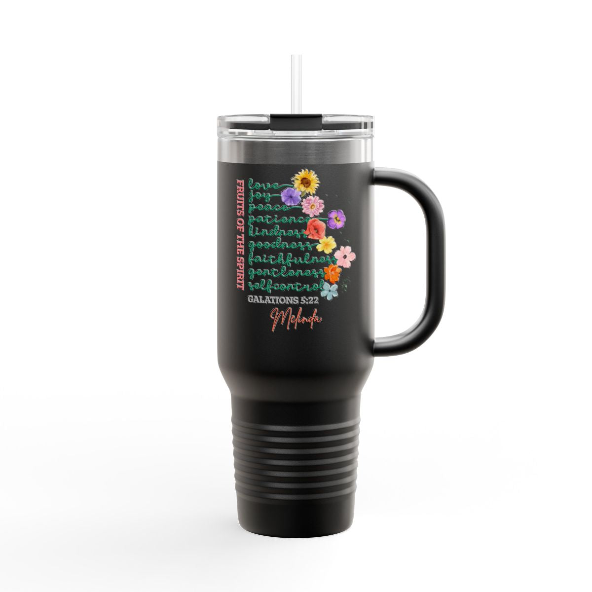 Fruit of the Spirit Travel Mug -Christian Tumbler Gift-Custom Name- Bible Verse Galatians 5:22 - Personalized Faith Cup-Stay Sweet virtues