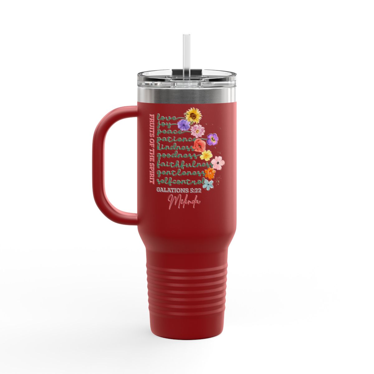 Fruit of the Spirit Travel Mug -Christian Tumbler Gift-Custom Name- Bible Verse Galatians 5:22 - Personalized Faith Cup-Stay Sweet virtues