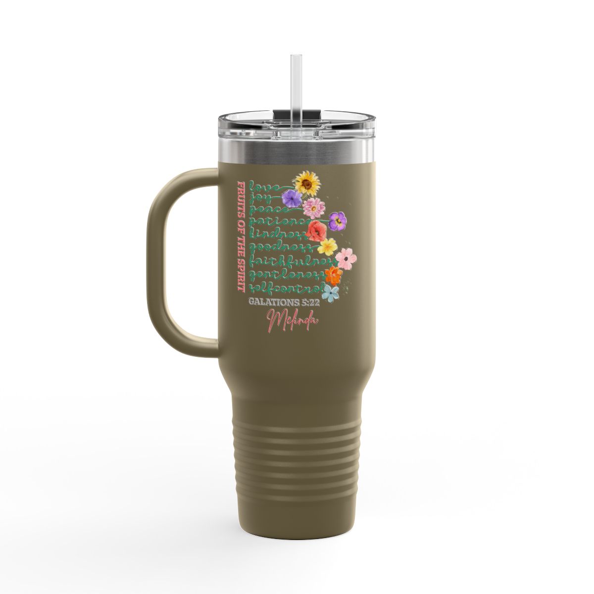 Fruit of the Spirit Travel Mug -Christian Tumbler Gift-Custom Name- Bible Verse Galatians 5:22 - Personalized Faith Cup-Stay Sweet virtues