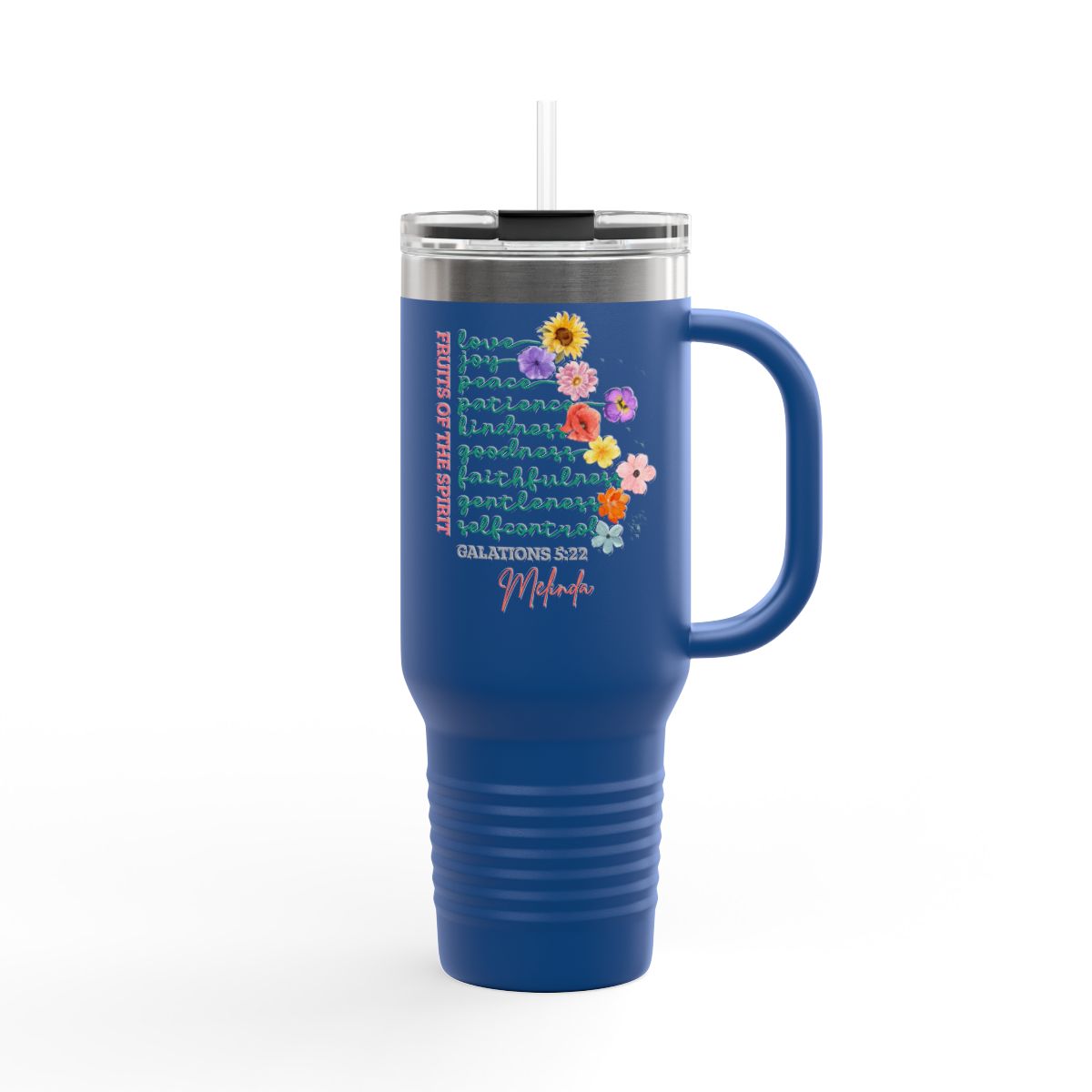 Fruit of the Spirit Travel Mug -Christian Tumbler Gift-Custom Name- Bible Verse Galatians 5:22 - Personalized Faith Cup-Stay Sweet virtues