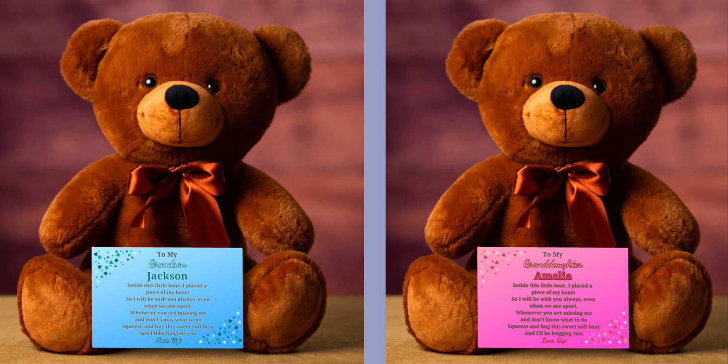 Personalized teddy bear for your grandchild -Custom canvas card with their name and yours!