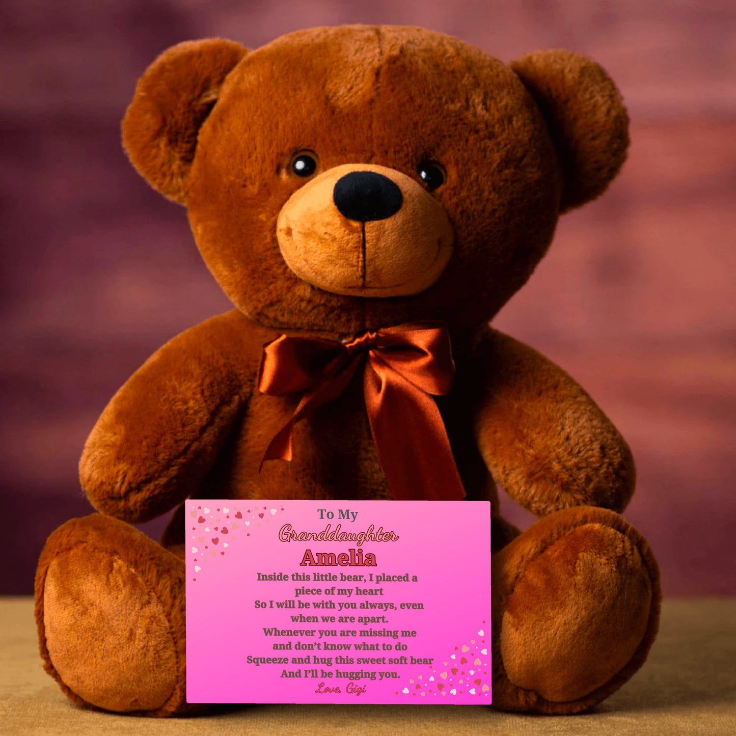 Personalized teddy bear for your grandchild -Custom canvas card with their name and yours!