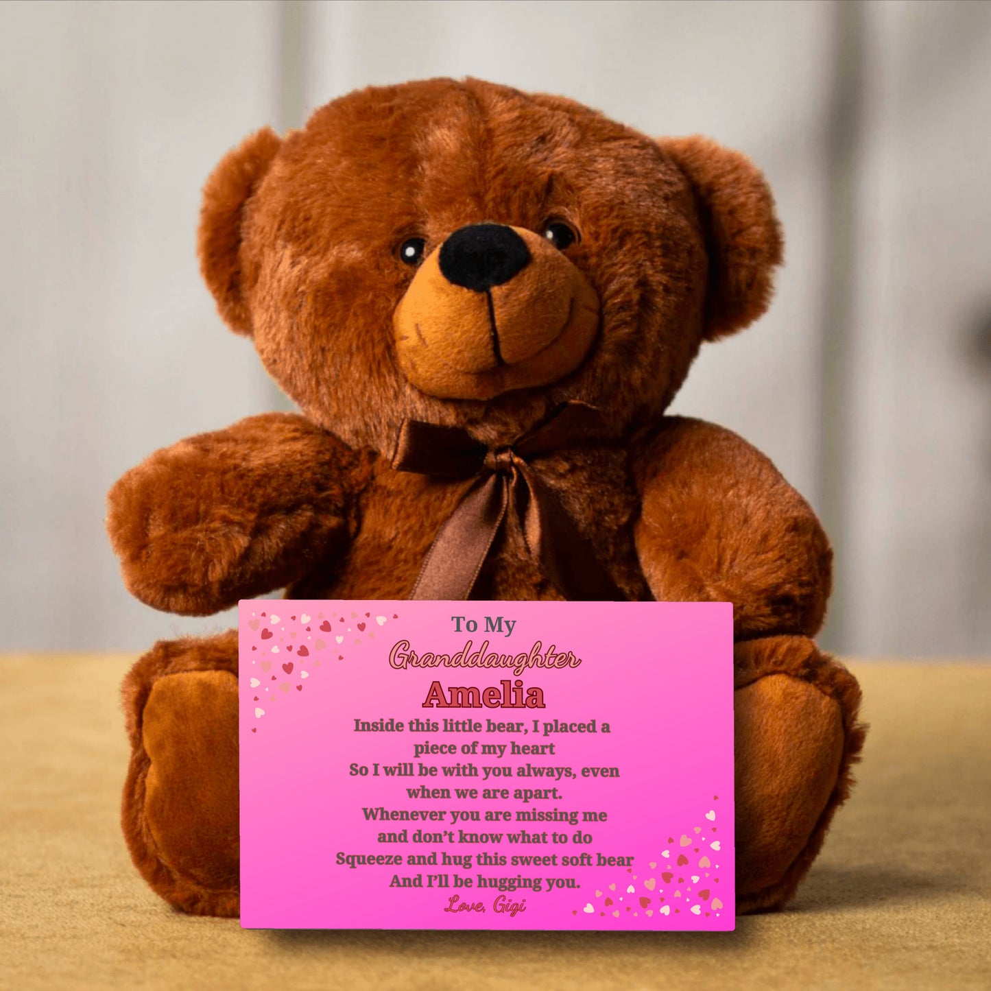 Personalized teddy bear for your grandchild -Custom canvas card with their name and yours!