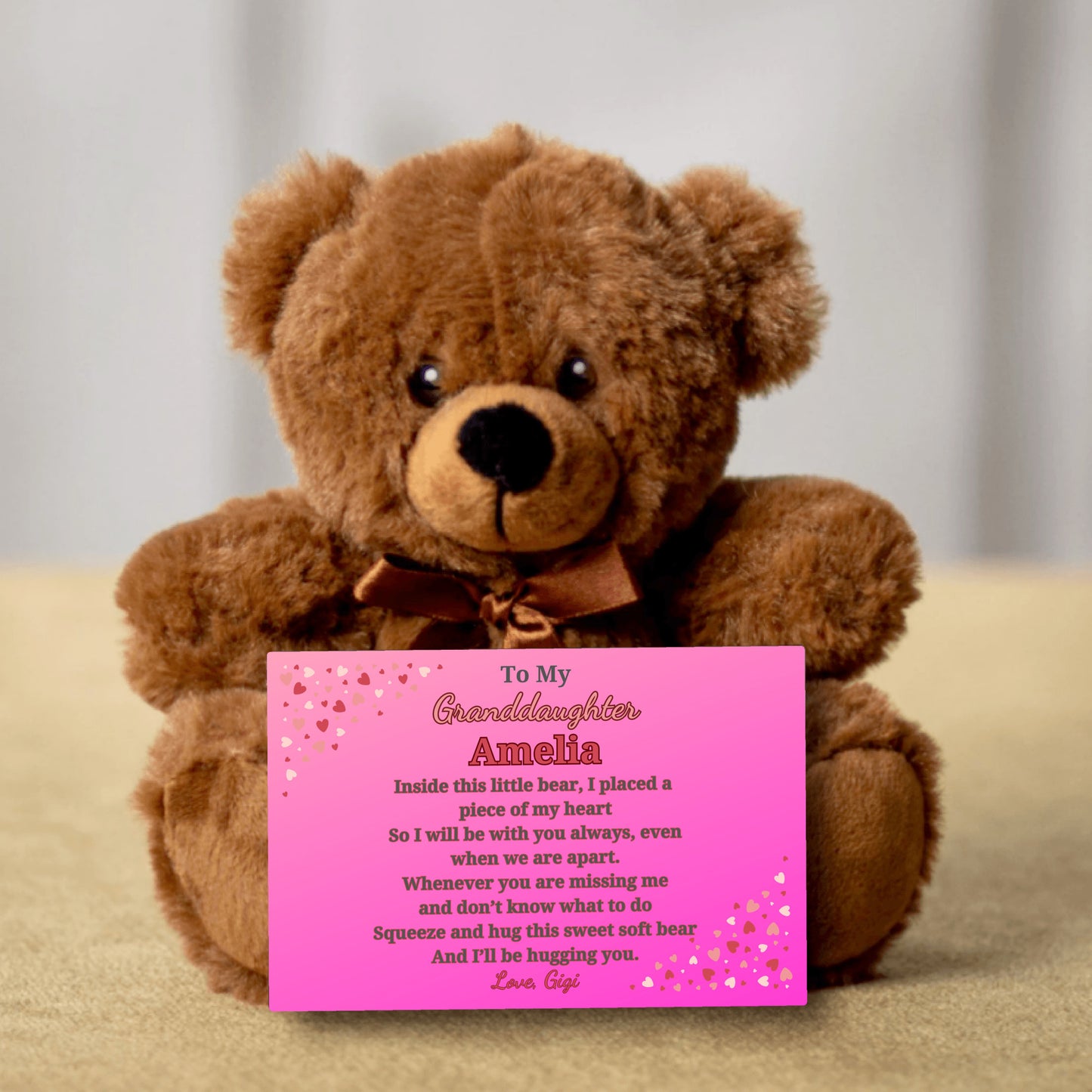 Personalized teddy bear for your grandchild -Custom canvas card with their name and yours!