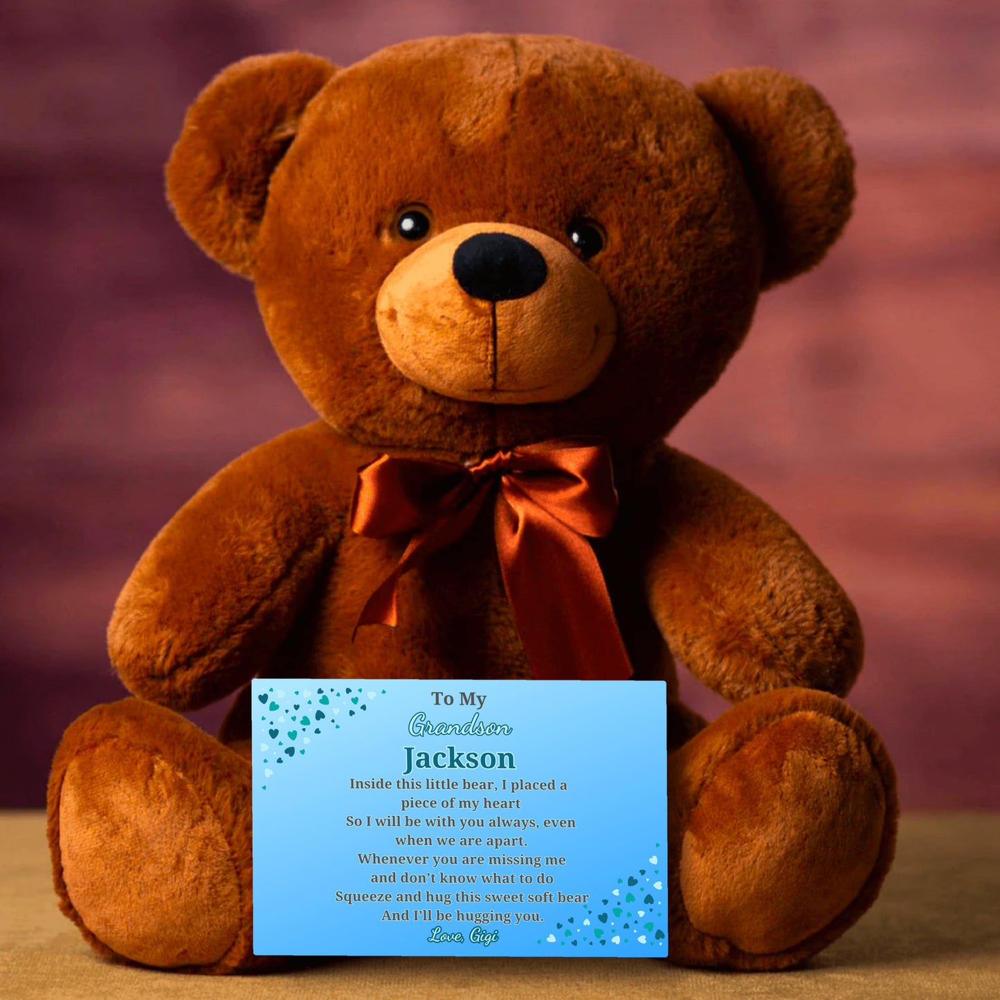 Personalized teddy bear for your grandchild -Custom canvas card with their name and yours!