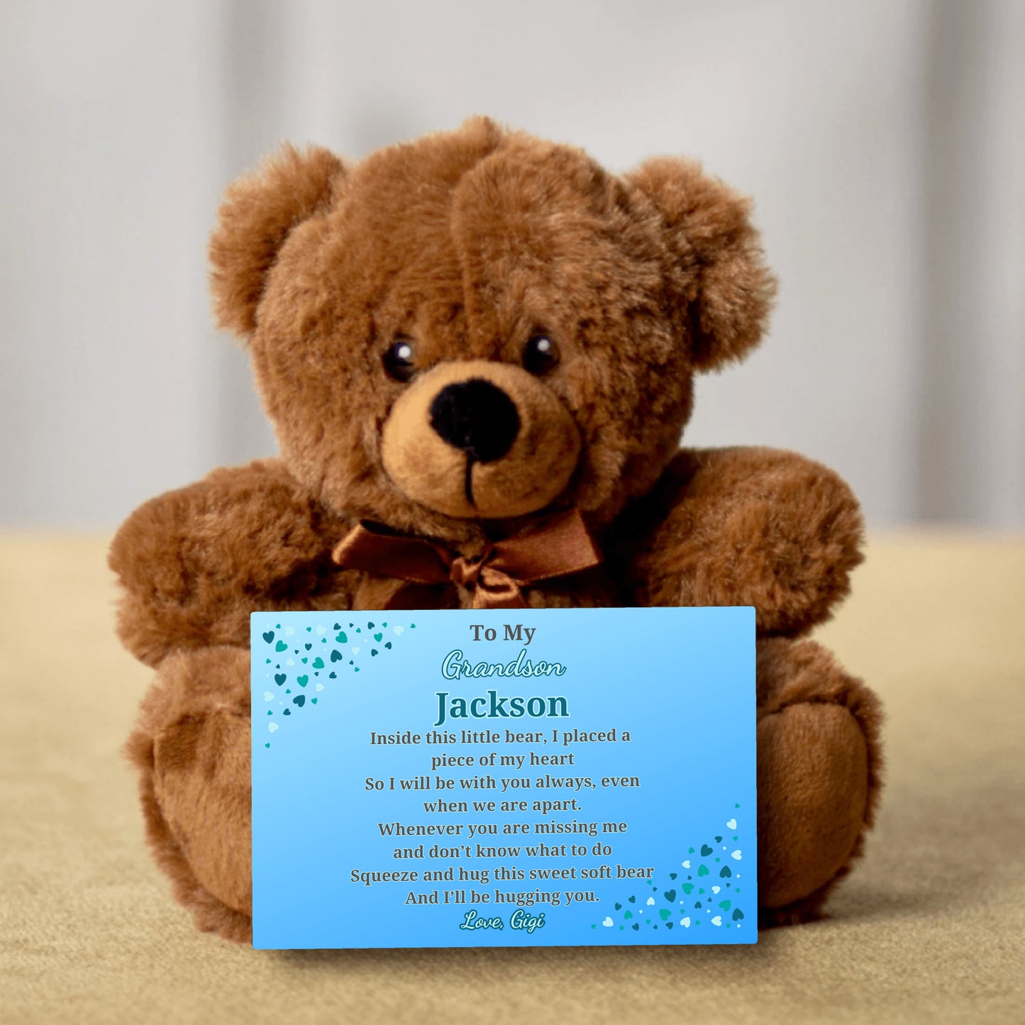 Personalized teddy bear for your grandchild -Custom canvas card with their name and yours!