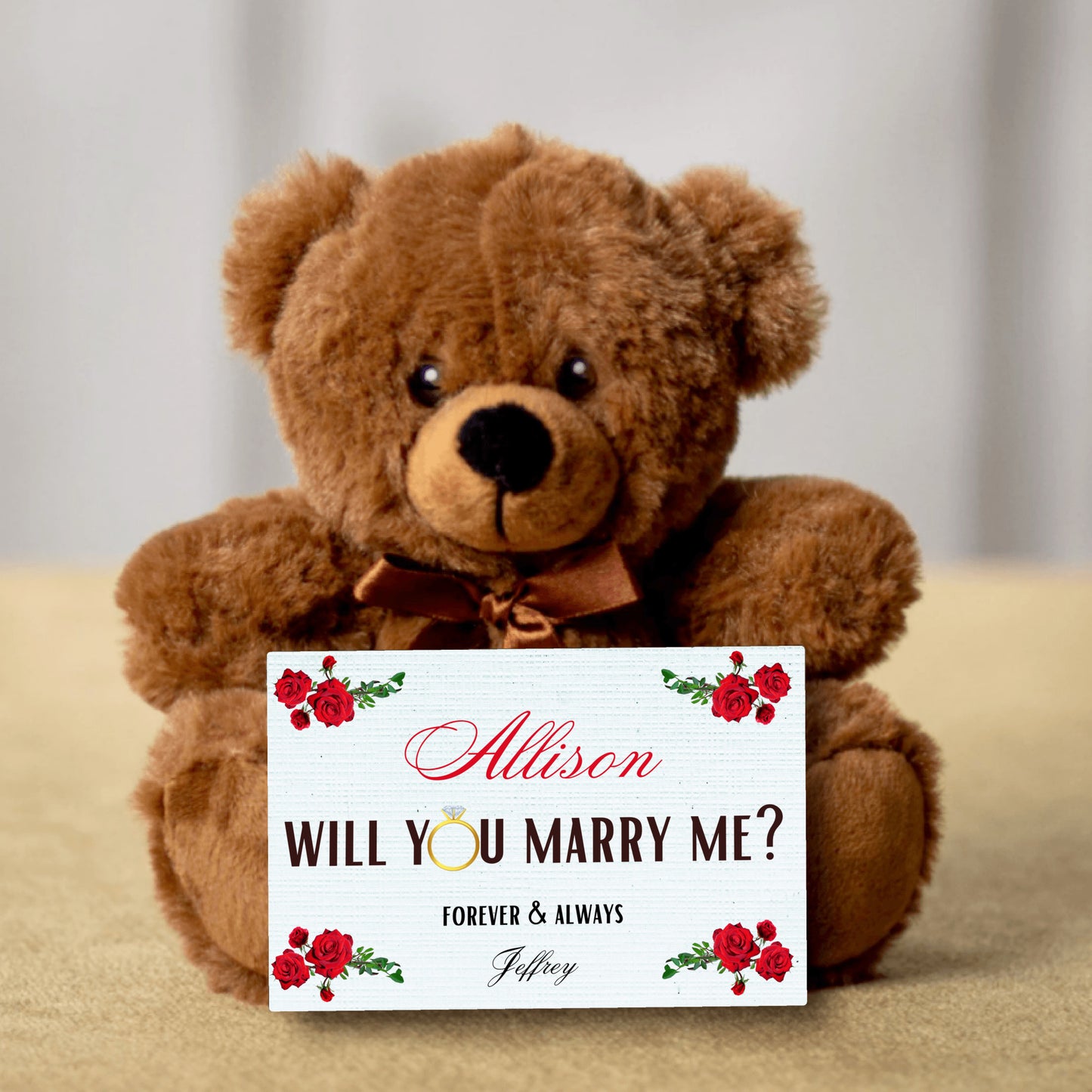 Proposal Bear-Personalized 'Will you marry me?' cute teddy with customized canvas proposal card