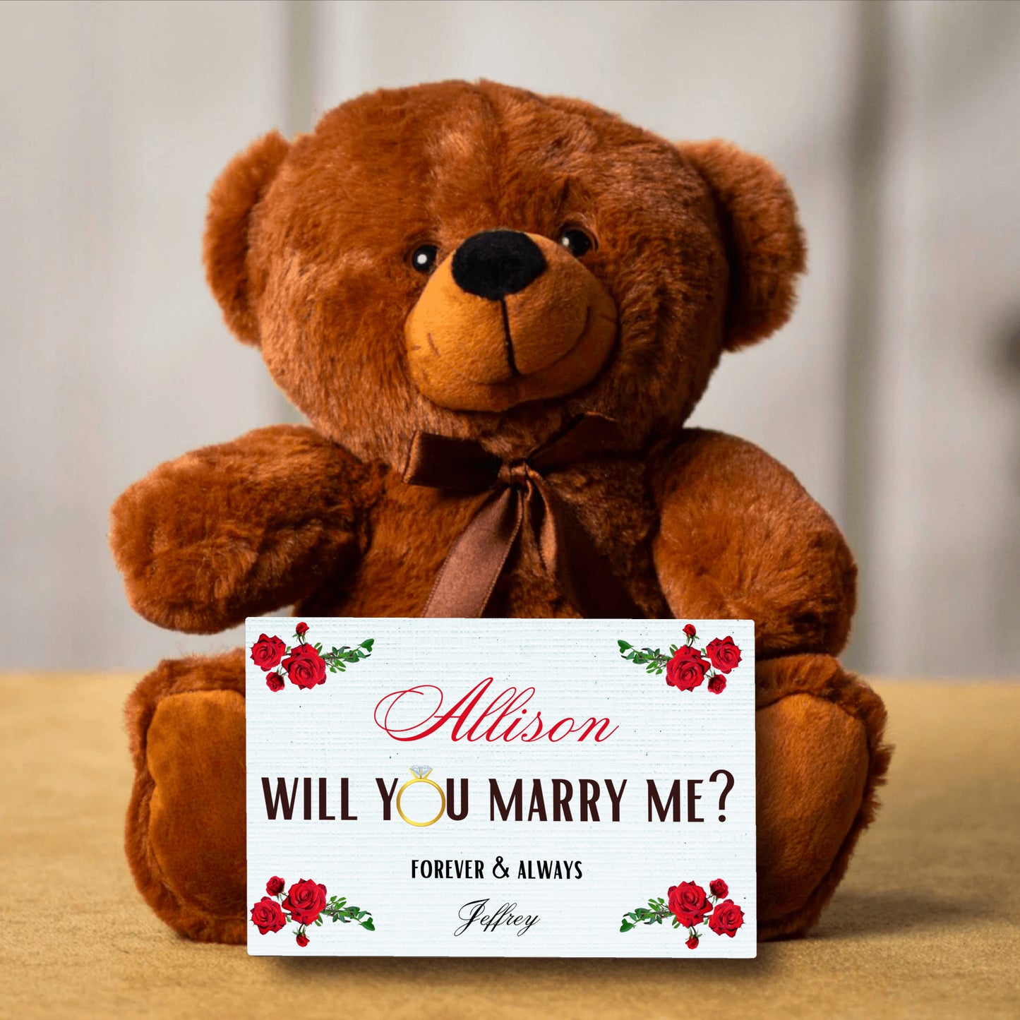 Proposal Bear-Personalized 'Will you marry me?' cute teddy with customized canvas proposal card
