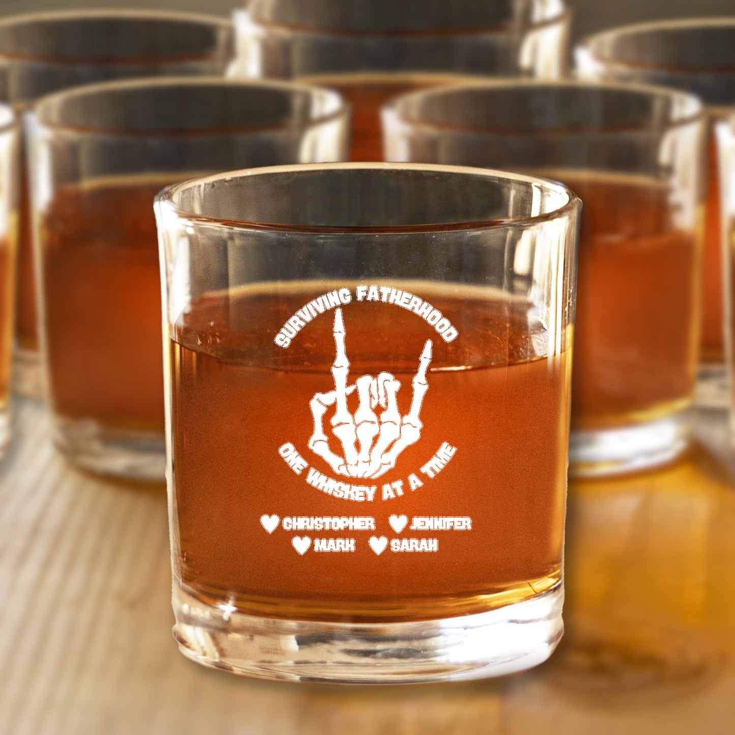 Fatherhood lowball whiskey glass- surviving one whiskey at a time-personalized with kids names-laser engraved