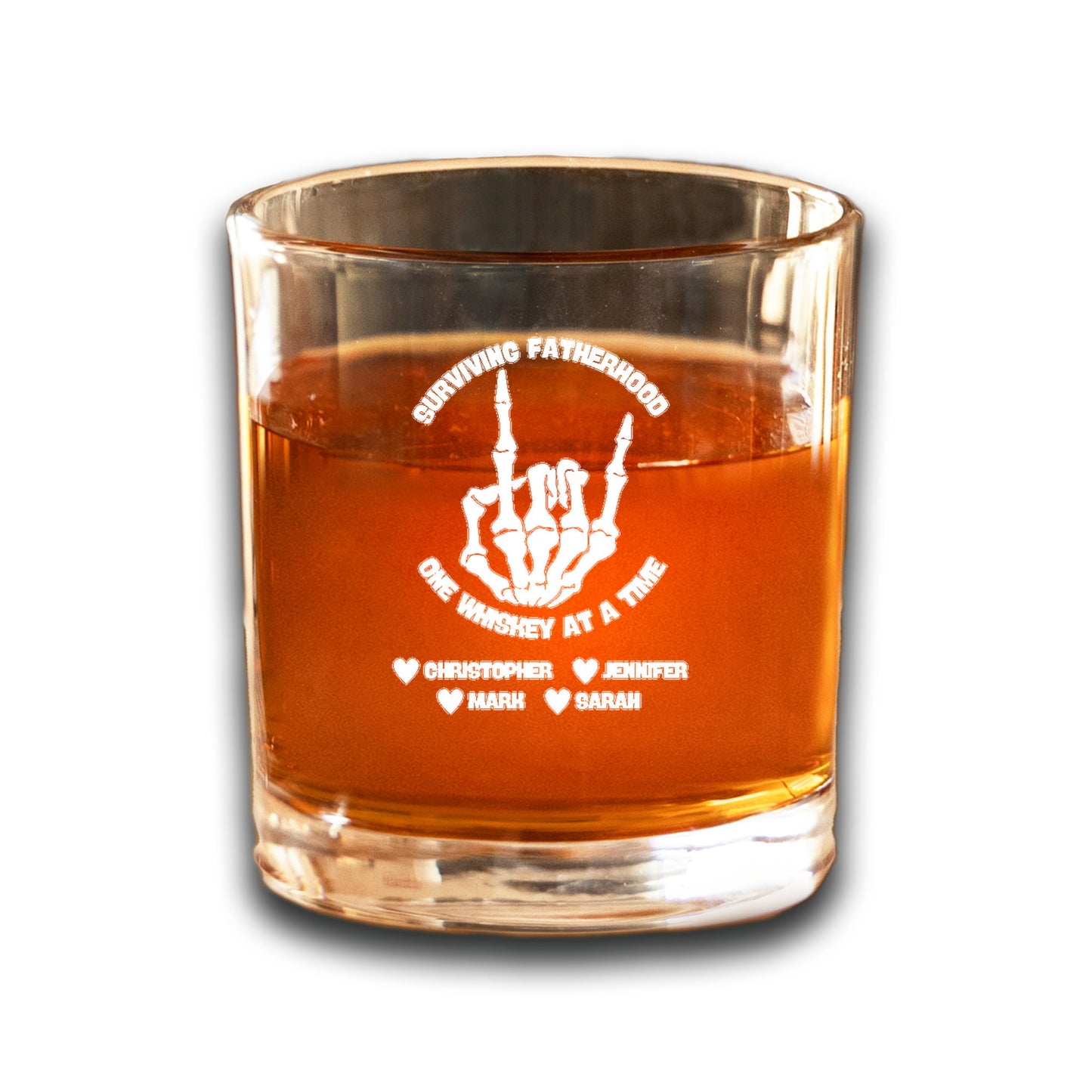 Fatherhood lowball whiskey glass- surviving one whiskey at a time-personalized with kids names-laser engraved
