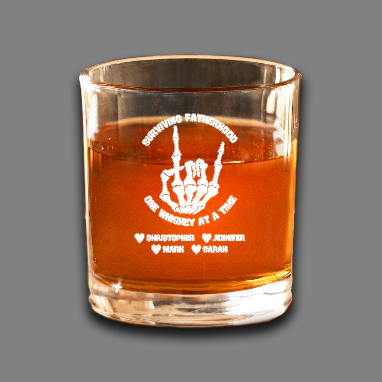 Fatherhood lowball whiskey glass- surviving one whiskey at a time-personalized with kids names-laser engraved