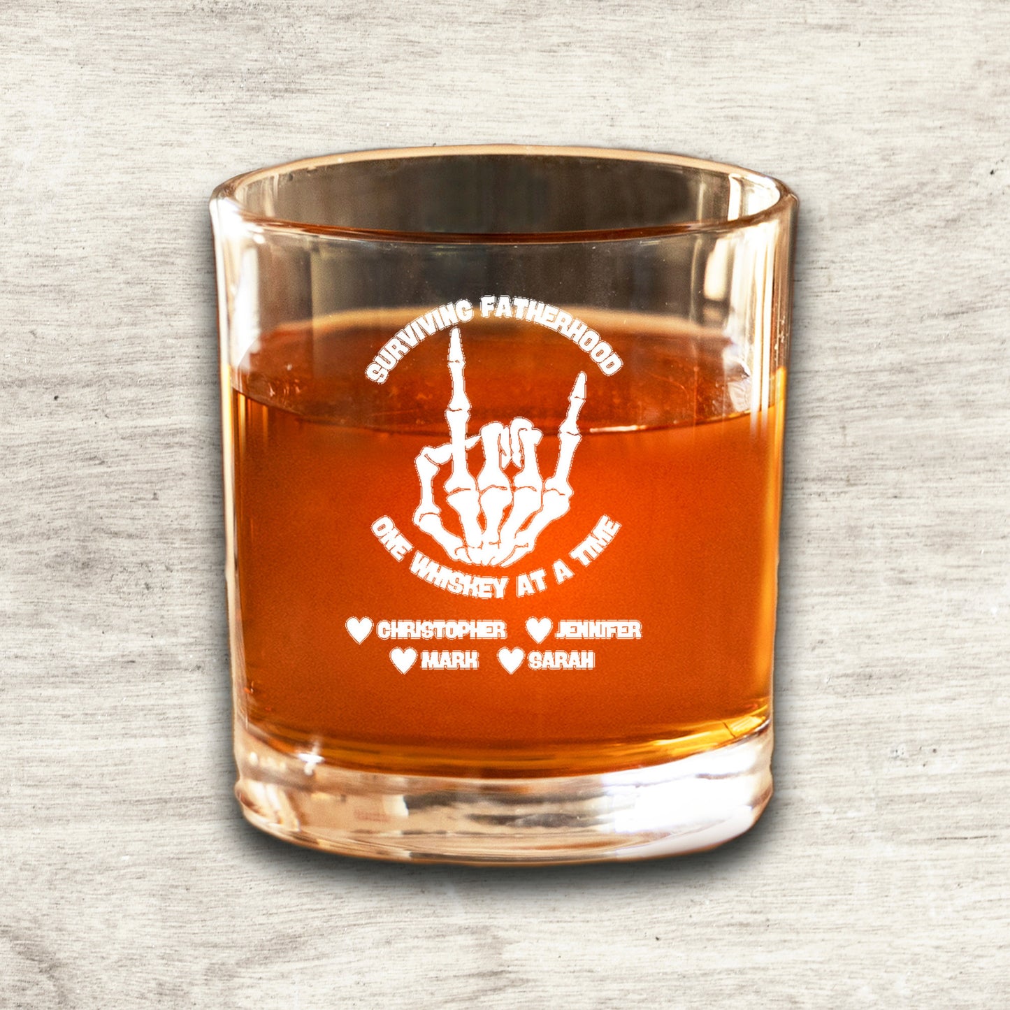 Fatherhood lowball whiskey glass- surviving one whiskey at a time-personalized with kids names-laser engraved