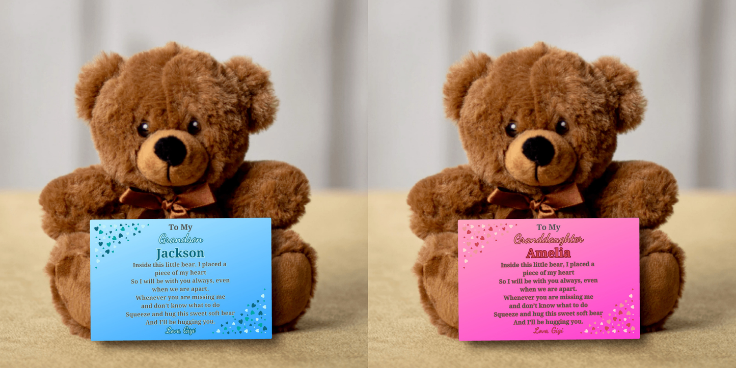 Personalized teddy bear for your grandchild -Custom canvas card with their name and yours!