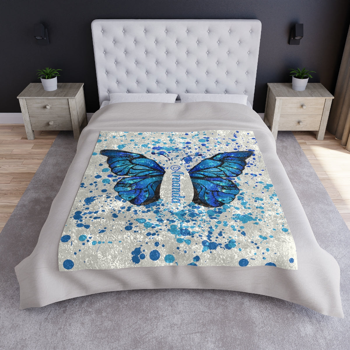 Personalized Butterfly Crushed Velvet Cozy Blanket- Beautiful Gift!