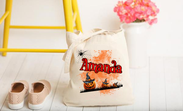 Personalized Spooky Halloween trick or treat tote!