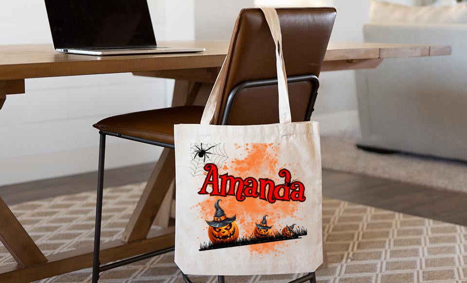 Personalized Spooky Halloween trick or treat tote!