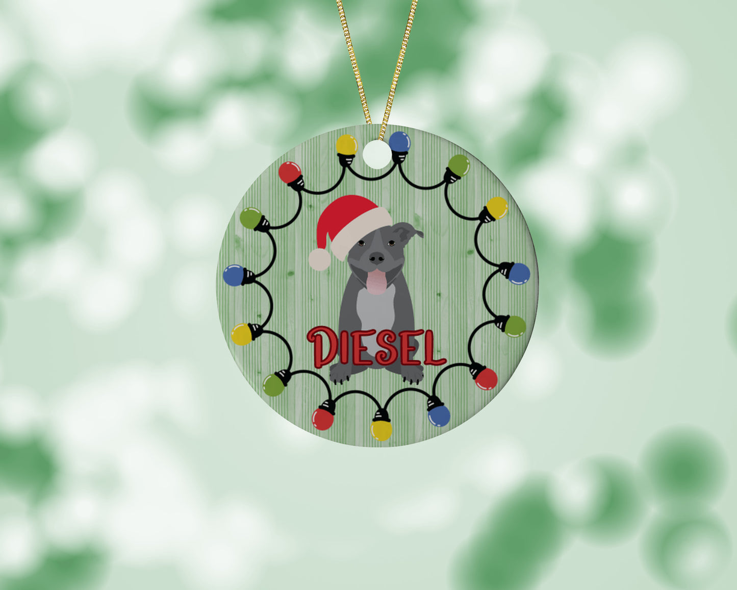 Personalized Pit Bull in a Santa Hat ornament- Merry Pit-mas!