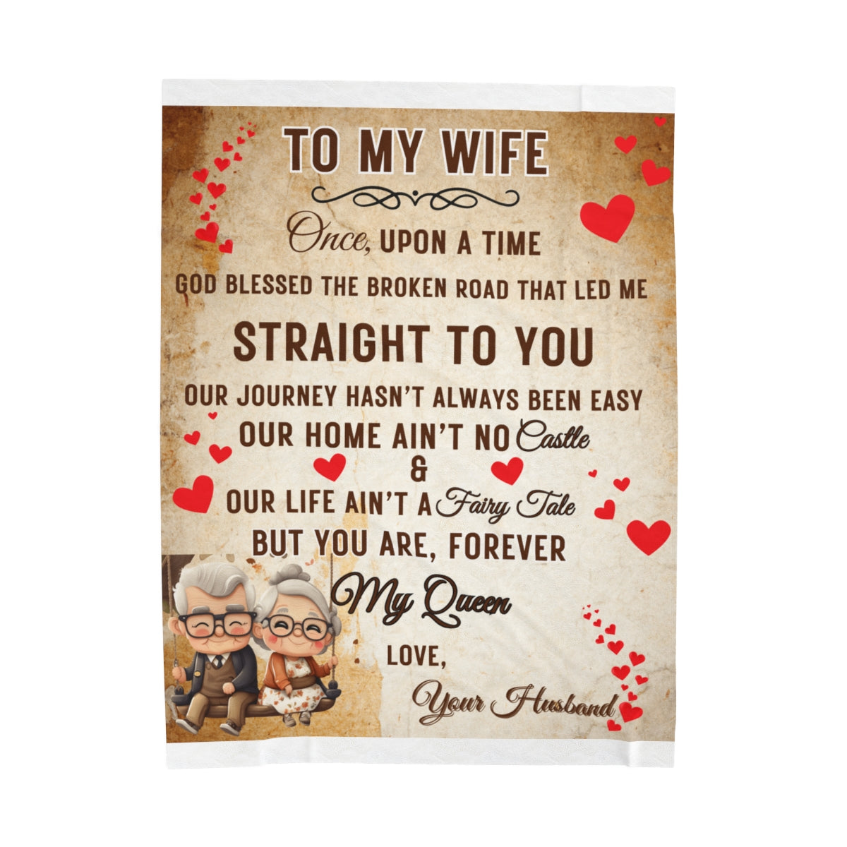 Plush Velveteen Blanket with romantic message for your wife