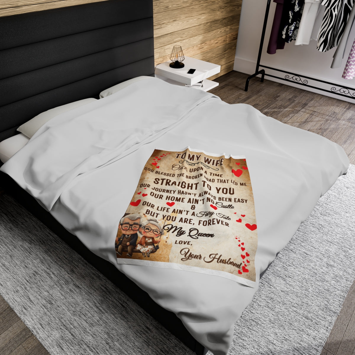 Plush Velveteen Blanket with romantic message for your wife