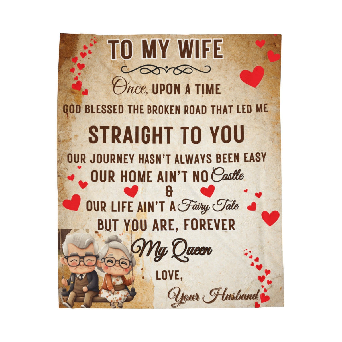 Plush Velveteen Blanket with romantic message for your wife
