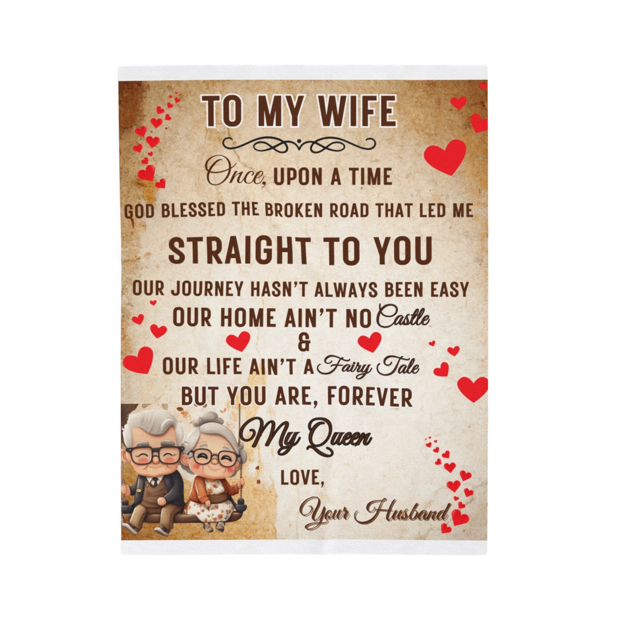 Plush Velveteen Blanket with romantic message for your wife