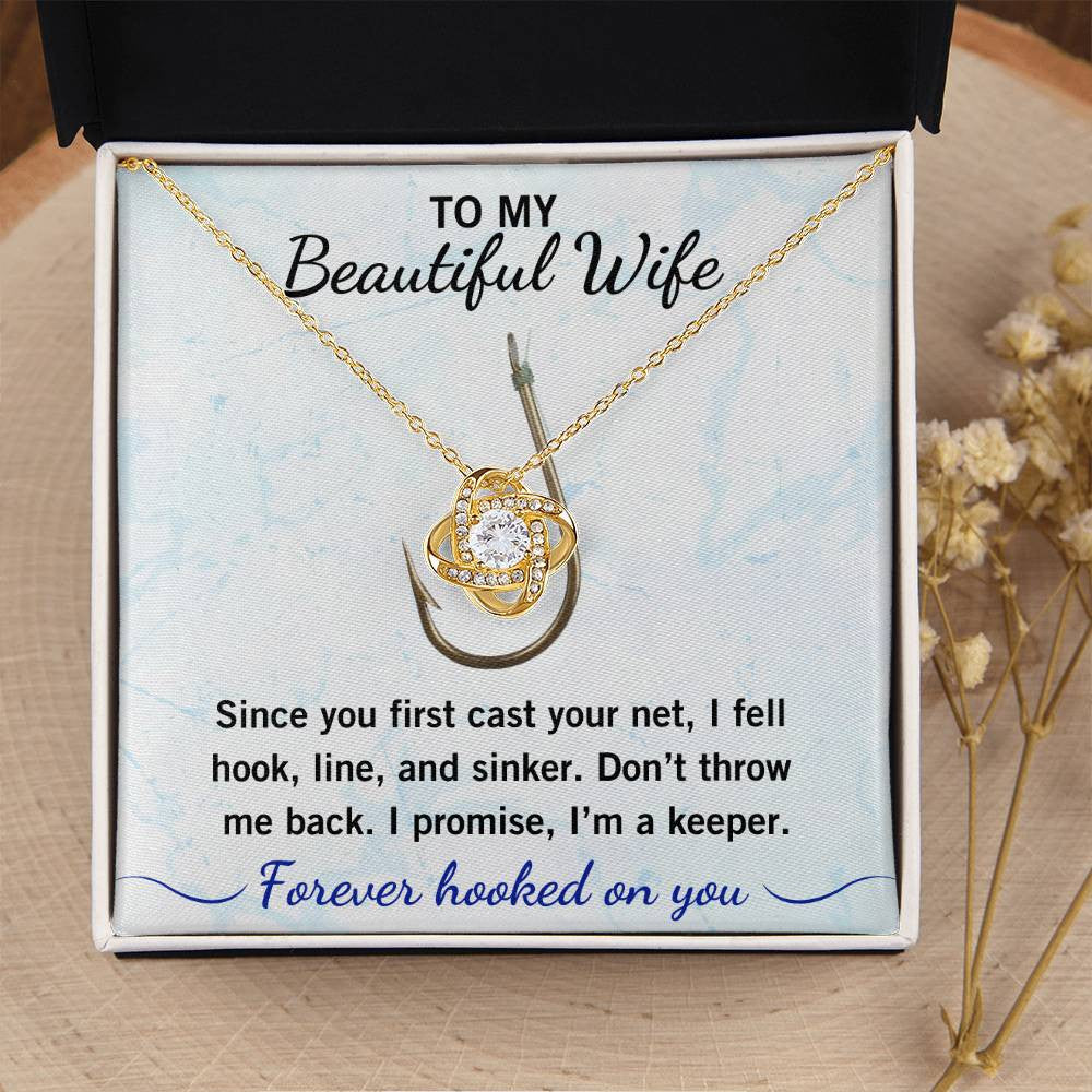 💖 "Hook, Line & Sinker – I’m Yours Forever!" Give Your Wife this Romantic Love Knot Necklace that reminds her what a catch you are!