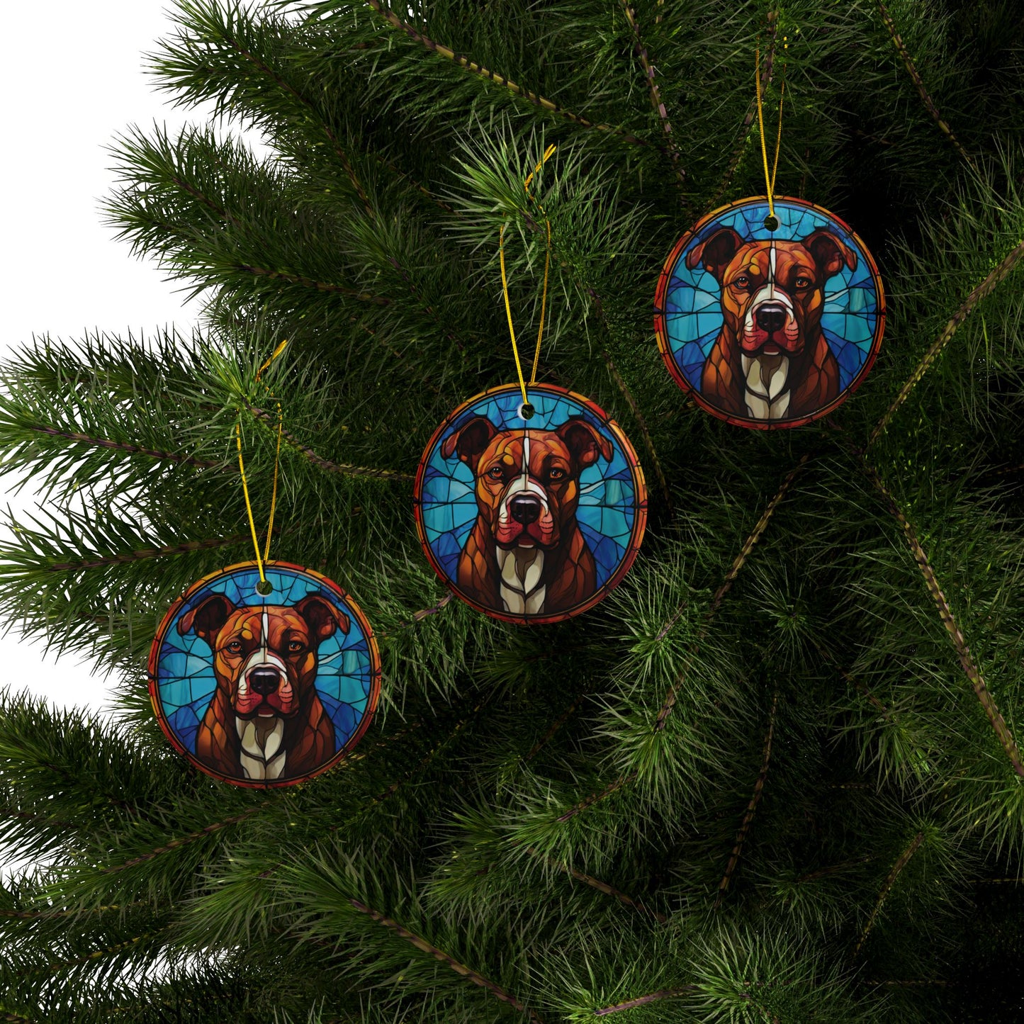 Pit bull Ornament. Stained glass design, Fall colors. Christmas tree hanger. Dog owner gift