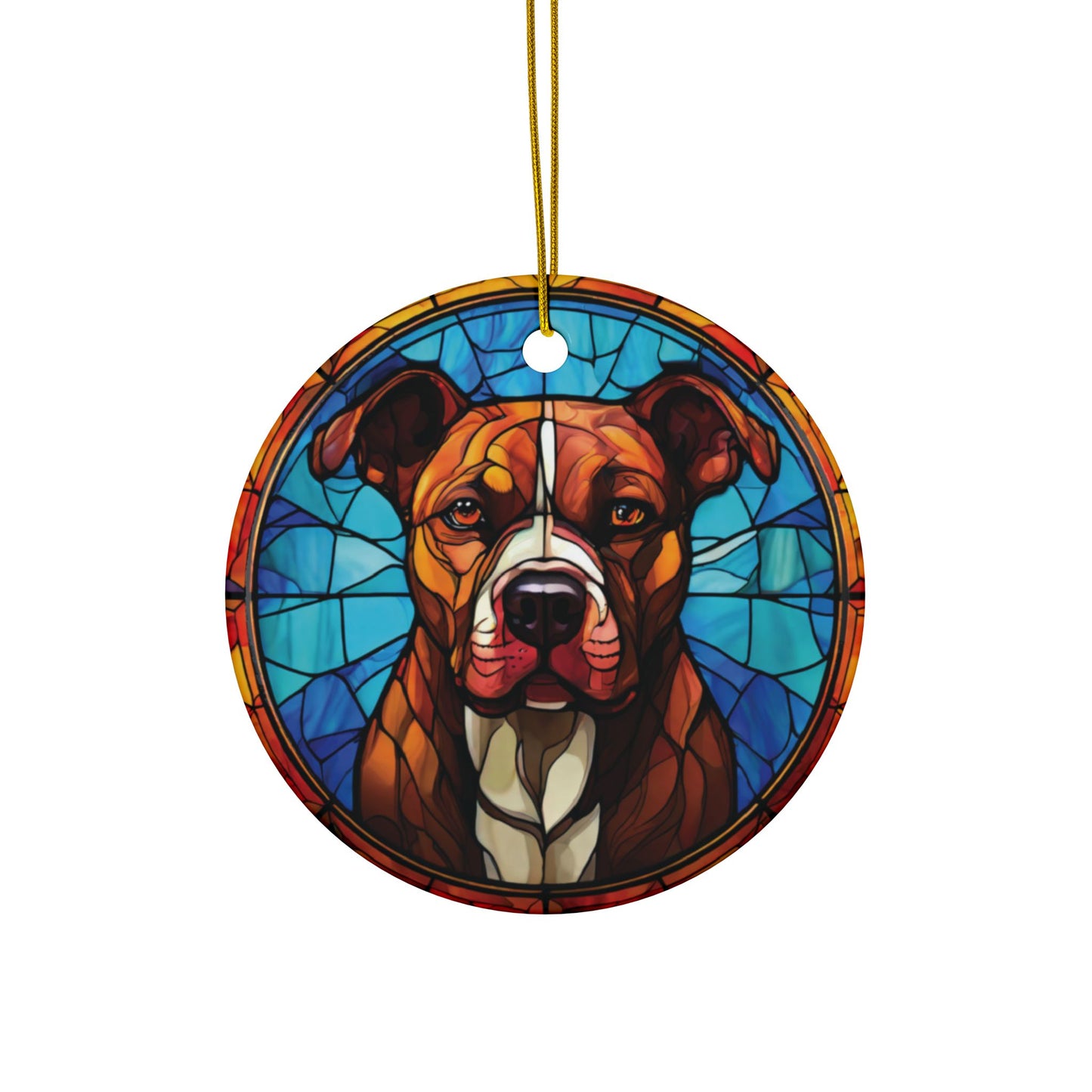 Pit bull Ornament. Stained glass design, Fall colors. Christmas tree hanger. Dog owner gift