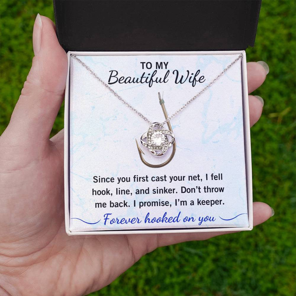 💖 "Hook, Line & Sinker – I’m Yours Forever!" Give Your Wife this Romantic Love Knot Necklace that reminds her what a catch you are!