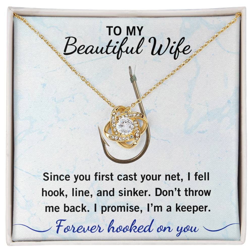 💖 "Hook, Line & Sinker – I’m Yours Forever!" Give Your Wife this Romantic Love Knot Necklace that reminds her what a catch you are!