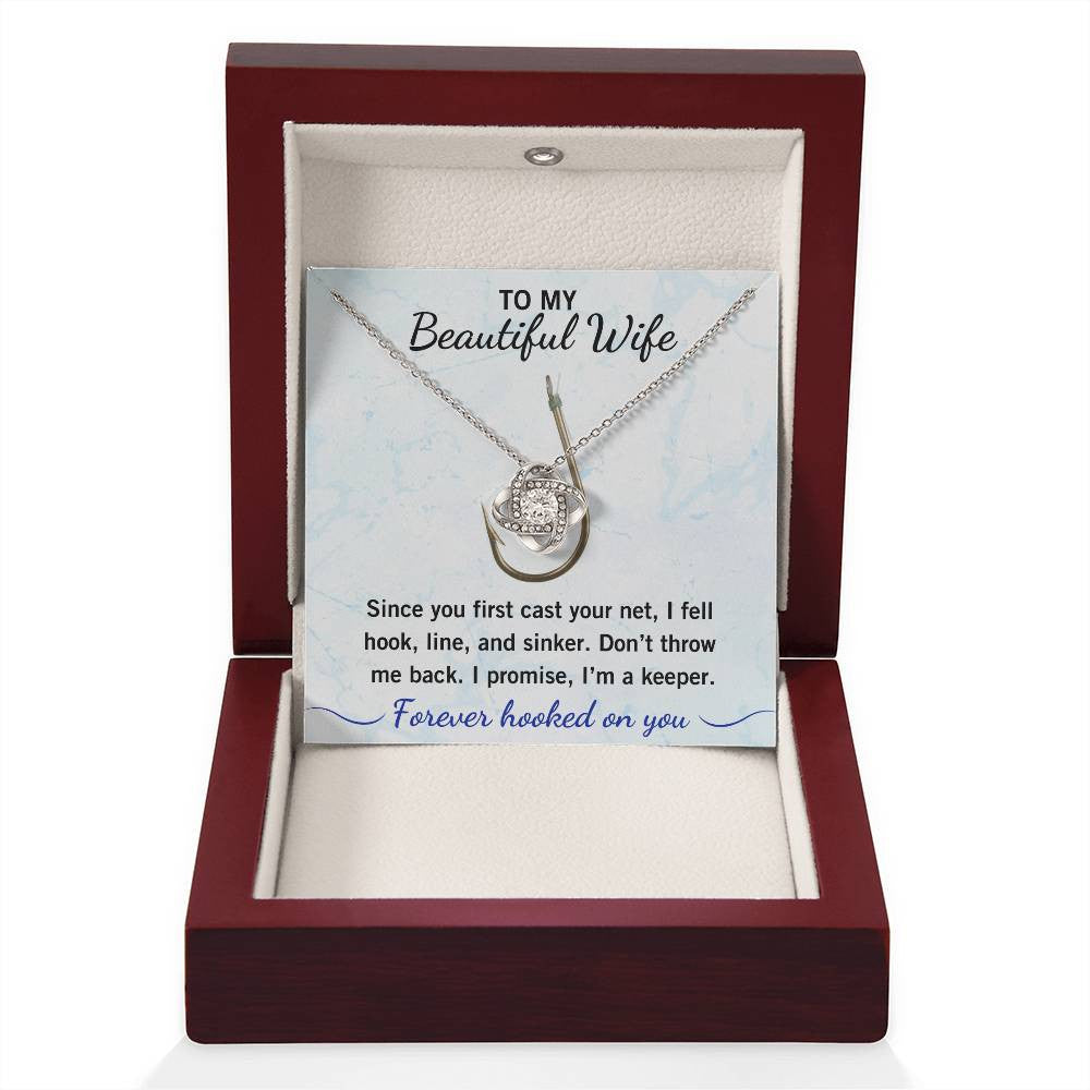 💖 "Hook, Line & Sinker – I’m Yours Forever!" Give Your Wife this Romantic Love Knot Necklace that reminds her what a catch you are!