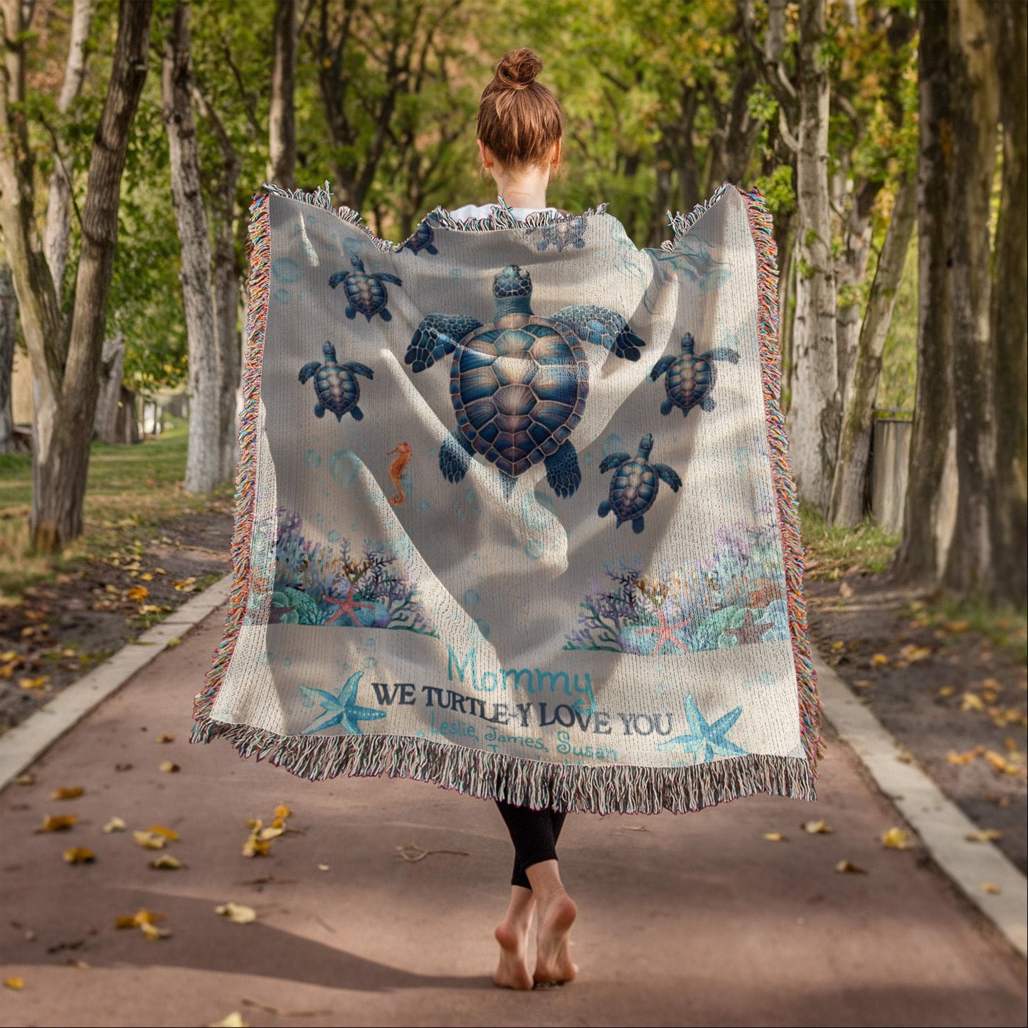 Personalized Sea Turtle Family Blanket – Up to 6 Names – We Turtle-y Love You – Cozy Ocean Blanket Gift for Her, Custom Mom or Grandma gift