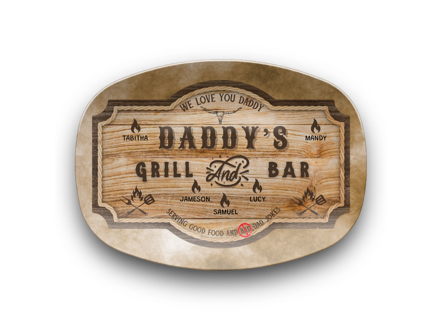 Personalized Daddy's Grill and Bar Platter – Custom Kids Name Plate – Gift for Dad, Father's Day, Birthday, Christmas