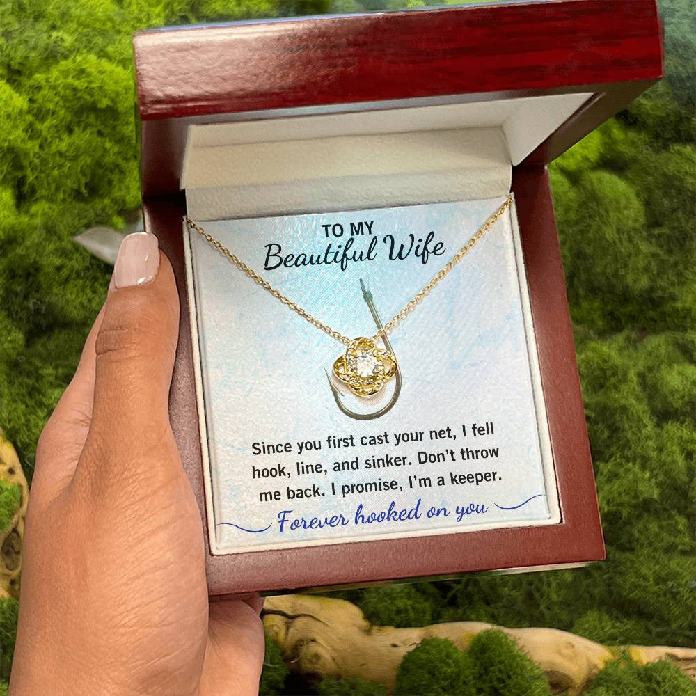 💖 "Hook, Line & Sinker – I’m Yours Forever!" Give Your Wife this Romantic Love Knot Necklace that reminds her what a catch you are!