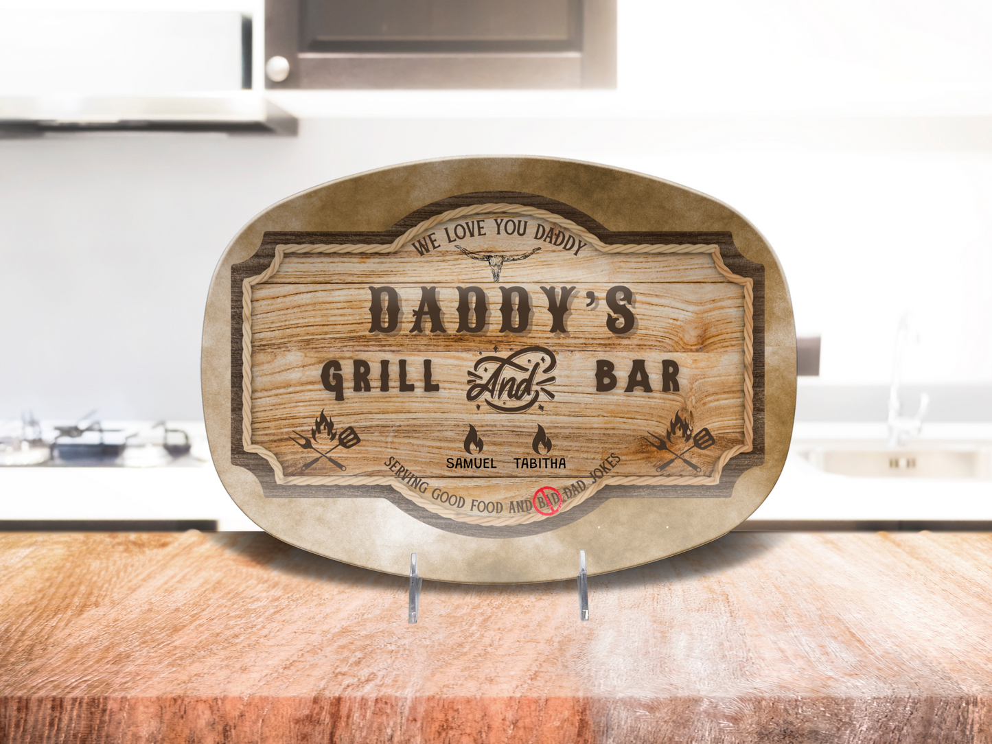 Personalized Daddy's Grill and Bar Platter – Custom Kids Name Plate – Gift for Dad, Father's Day, Birthday, Christmas