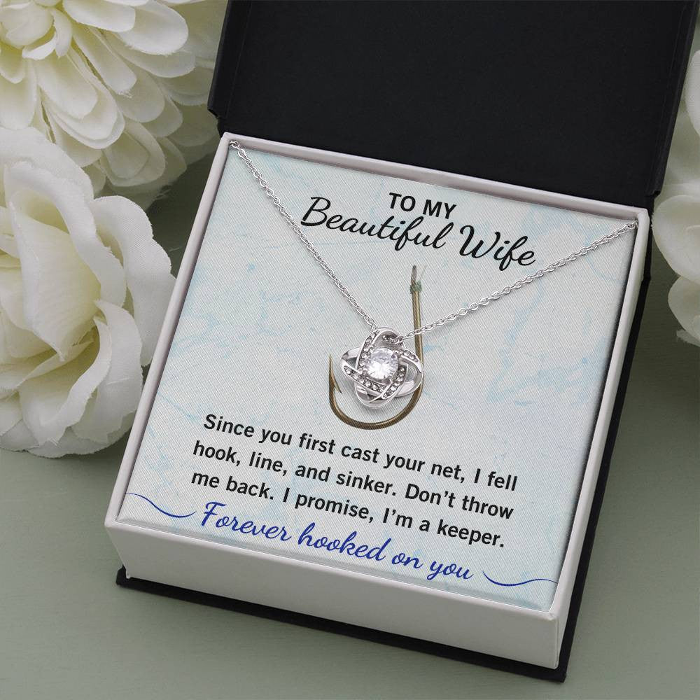 💖 "Hook, Line & Sinker – I’m Yours Forever!" Give Your Wife this Romantic Love Knot Necklace that reminds her what a catch you are!