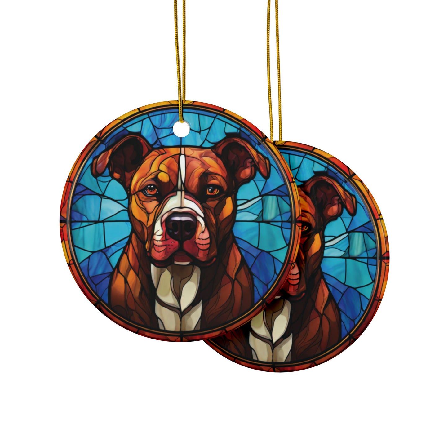 Pit bull Ornament. Stained glass design, Fall colors. Christmas tree hanger. Dog owner gift