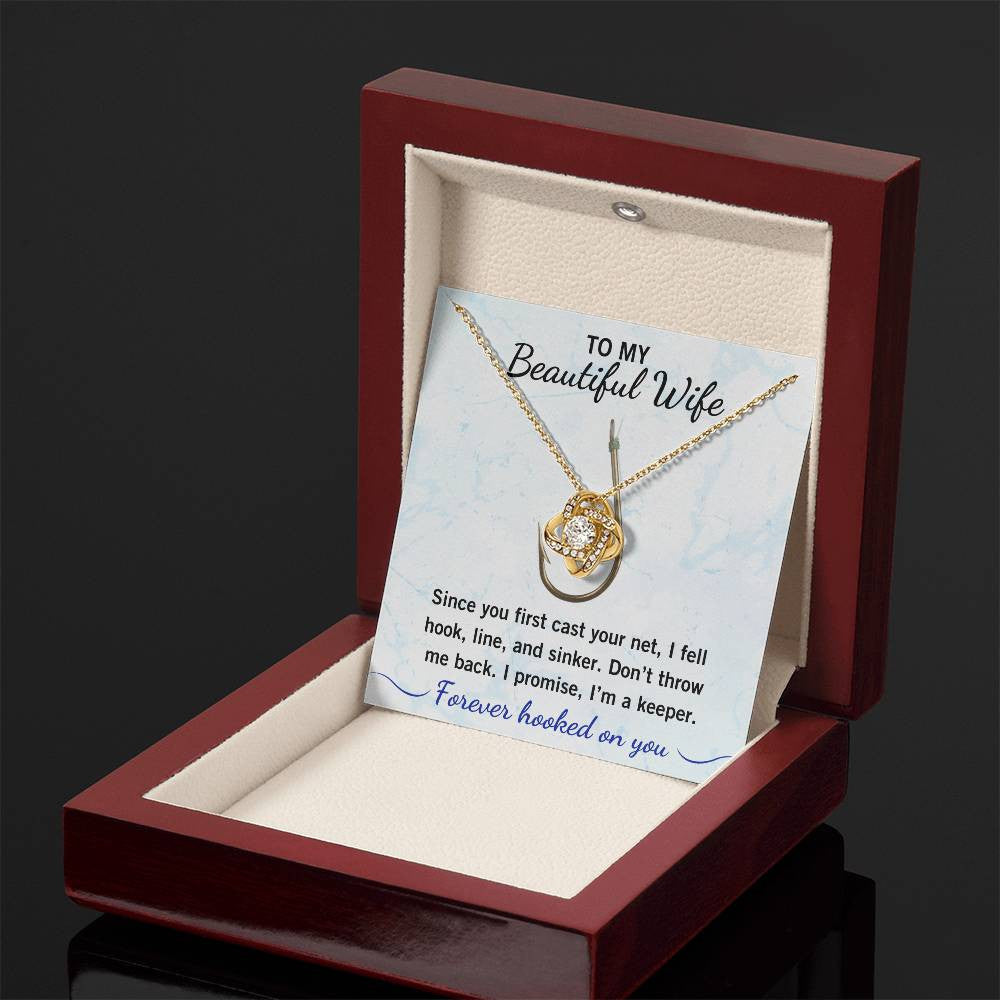 💖 "Hook, Line & Sinker – I’m Yours Forever!" Give Your Wife this Romantic Love Knot Necklace that reminds her what a catch you are!