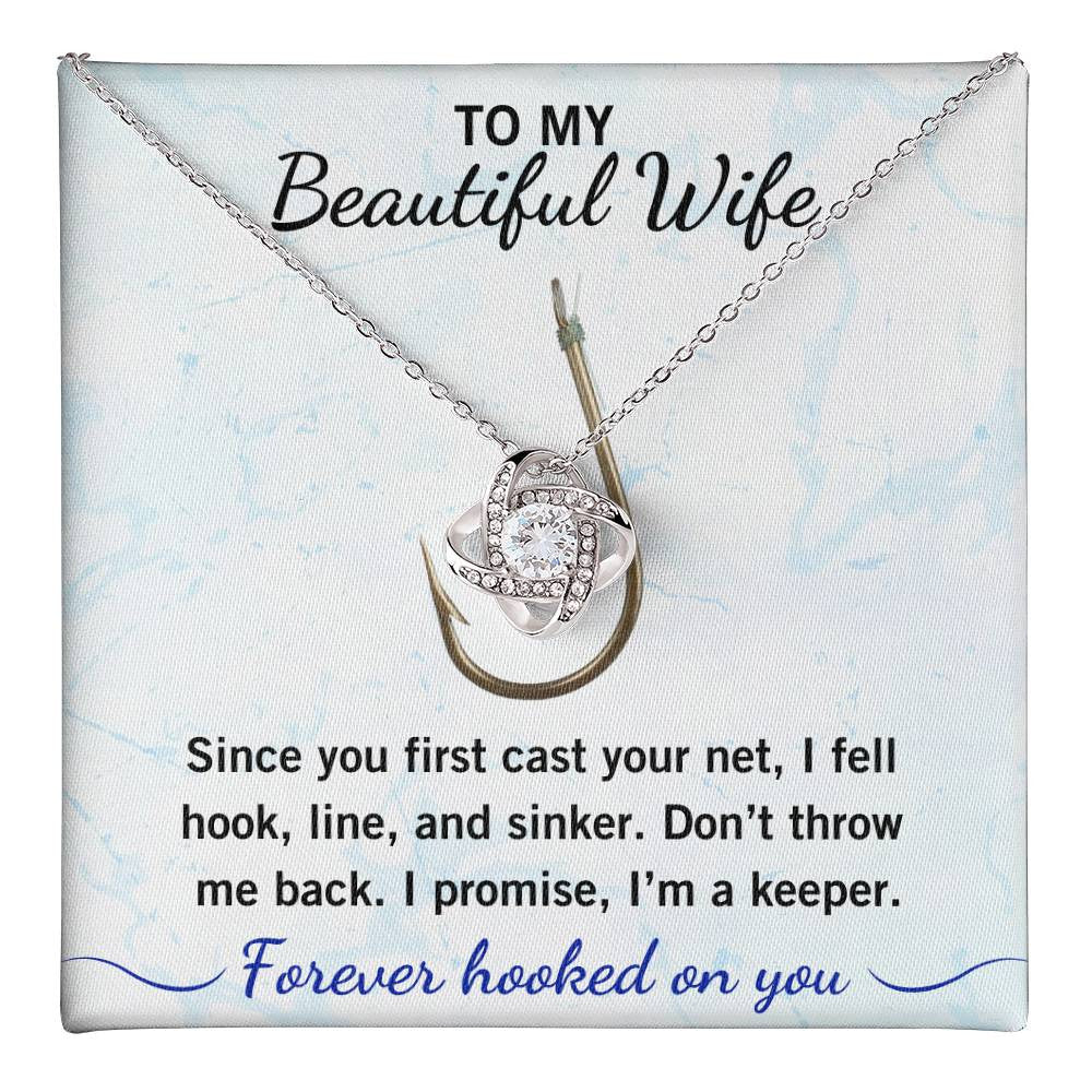 💖 "Hook, Line & Sinker – I’m Yours Forever!" Give Your Wife this Romantic Love Knot Necklace that reminds her what a catch you are!