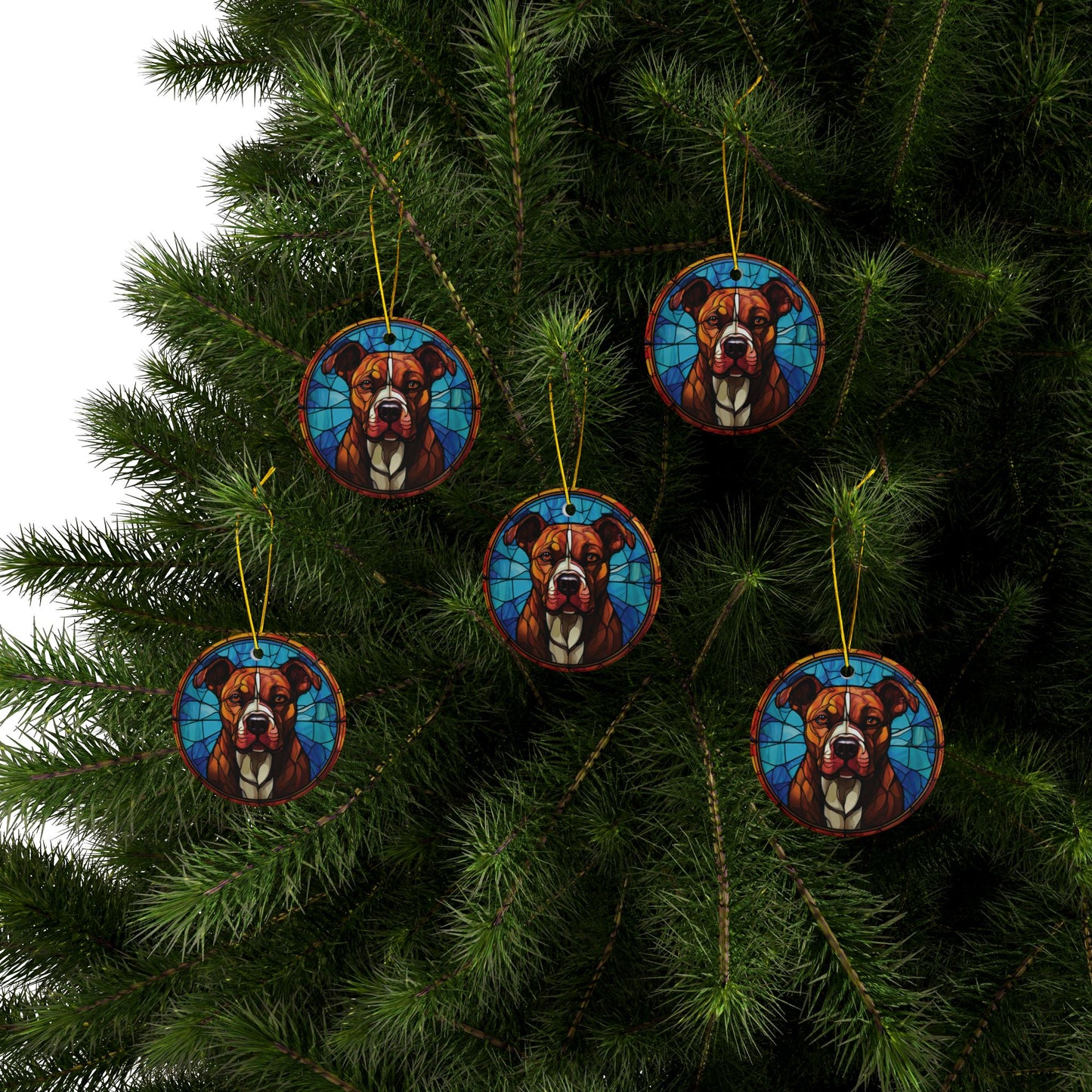 Pit bull Ornament. Stained glass design, Fall colors. Christmas tree hanger. Dog owner gift