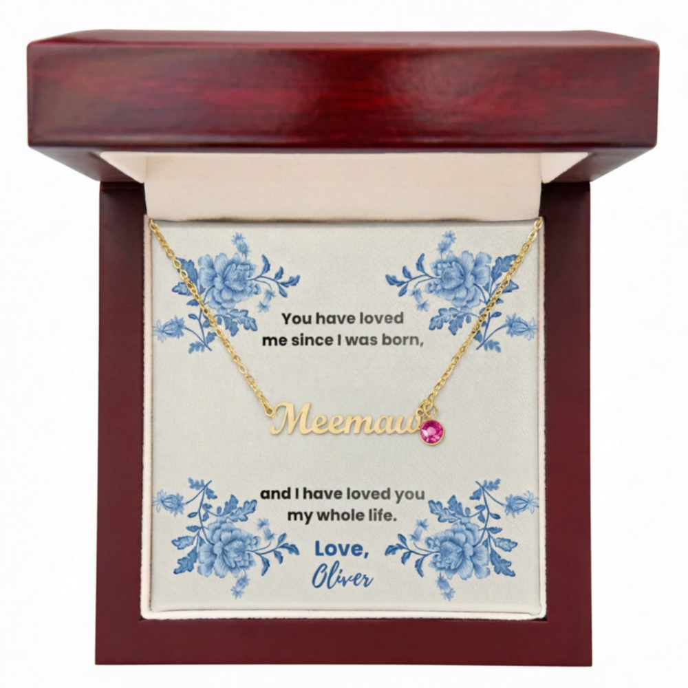 Custom Grandma Name necklace with birthstone, personalized gift from grandkids.