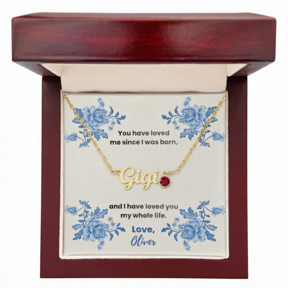 Custom Grandma Name necklace with birthstone, personalized gift from grandkids.